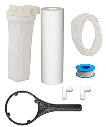 10 inchPre Filter Housing Kit with Spun Filter Spanner Teflon Pipe 2 m for all Type of Ro Water Purifiers Pre Filter Housing (White)