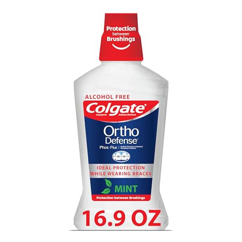 Colgate Ortho Defense Phos-Flur Anticavity Mouthwash, Alcohol Free Mouthwash for Braces, Made with Fluoride and Phosphate to Reduce White Spots and Help Prevent Cavities, Mint, 16.9 Fl Oz Bottle