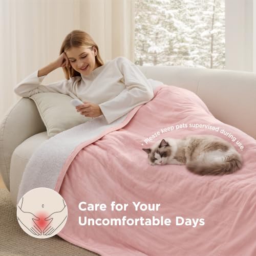Image of Bedsure Heated Blanket Throw XL, Electric Blanket with Preheat, Light Pink