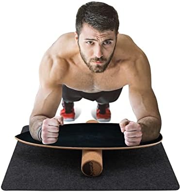 Maxmass Balance Roller Board, Balancing Training Board with Non-Slip Felt Blanket, Wooden Wobble Board for Improve Core Strength, Posture & Coordination