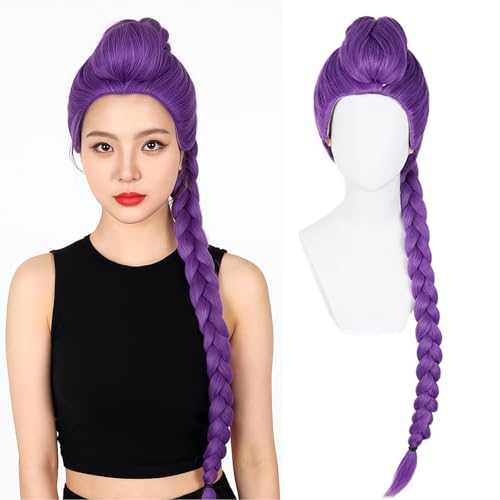 probeauty purple braid wig for women long purple cosplay wig with detachable braids for halloween costume party