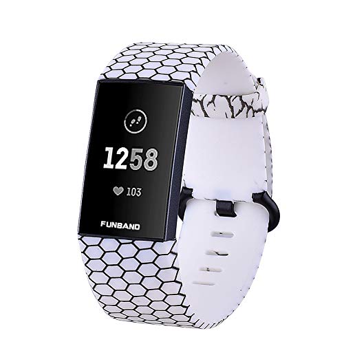 FunBand Compatible with Fitbit Charge 3/Charge 4 Strap Bands,Unique Elegant Floral Pattern Printed Soft Silicone Sport Adjustable Replacement Bracelet for Charge 3/Charge 4 Fitness Activity Wristband