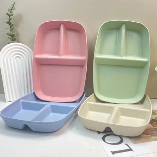 Unbreakable Divided Plates 10.5 Inch 4 PCS Reusable Wheat Straw PlatesPortion Control Plate Adults Microwave And Dishwasher Safe Perfect For Dinner Dishes Kitchen Picnic Party (Classic Series)