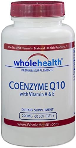 WholeHealth CoEnzyme Q10 200mg With Vitamin A & E (60 Softgels) – Support Healthy Heart Function and Vital For Cellular Energy Throughout The Whole Body, Includes Vitamin A & E For Enhanced Benefits