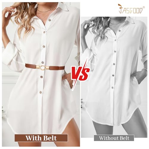 JASGOOD 3 Pack Women Retro Elastic Stretchy Metal Buckle Skinny Waist Belt 1 inch Wide3