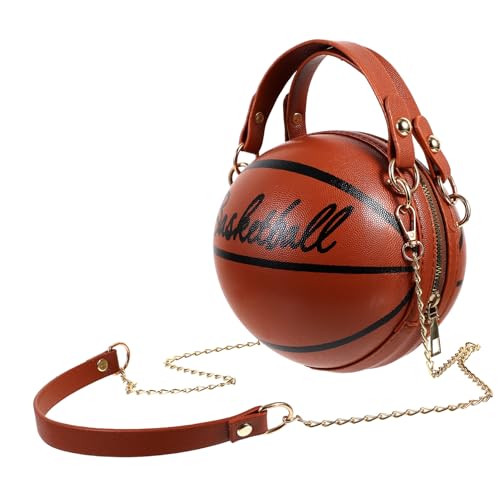 Sac bandoulière basket marron en PU avec fermeture éclair et grand volume pour filles