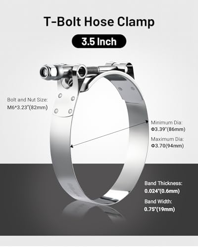Image of EVIL ENERGY 3.5 Inch T Bolt Hose Clamps, Stainless Steel 304 Turbo Intake Clamp, Working Range 86mm-94 mm for 3 1 /2 inch Hose ID, Pipe Intercooler Clamp for Automotive, 4PCS