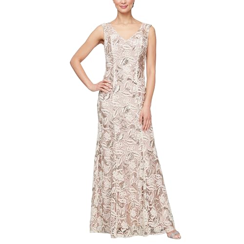 Image of Alex Evenings Women's Floor Length Sleeveless V-Neck, Elegant Mother of The Bride Dress, Formal Events