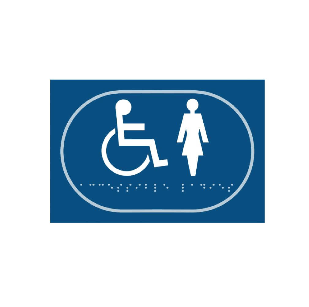 Ladies Toilet Wheelchair Disabled Braille Tactile Sign Blue Self Adhesive W225mm x H150mm