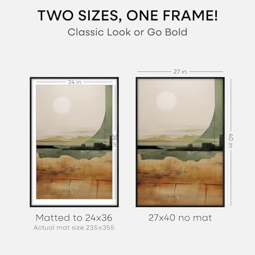 Image of Homeforia 27x40 Picture Frame Black Wood, High End Oak 27x40 Large Picture Frames with Mat 24x36 inch Photo, 27 x 40 Wooden Frame Matted to 24 x 36, 40x27 Thin Frame, Tempered Glass, Wall Kit, Set of 1