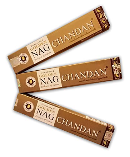 Golden Nag Chandan - Aromatisches Räucherstäbchen x 3 Vijayshree Nag Chandan - Natürliches Aromatherapie-Räucherstäbchen - Räucherstäbchen, 3 Schachteln mit 15 g Cover