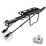 Duradero: Nuestra bicicleta portaequipajes está hecha de aleación de aluminio de alta calidad / aleación de aluminio de alta calidad. Resistencia a la corrosión, más duradera, alta resistencia, sin deformación, más ligera. Pintura mate, antioxidante, anticorrosión y antiarañazos