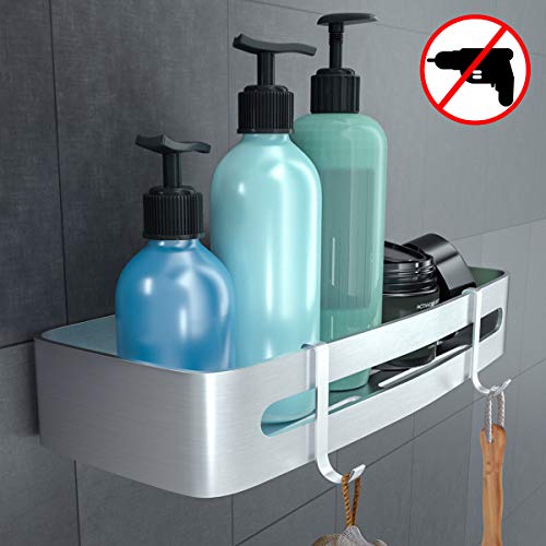 Étagère de Douche Etagère de Salle de Bain Sans Perçage, RenFox Panier de Douche Mural, Serviteur de Douche Panier de Rangement Organiseur, Adhésif, Aluminium