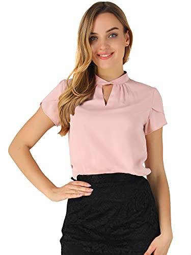 Allegra K Women s Elegant Work Office Stand Collar Keyhole Neck Chiffon Petal Sleeve Blouse Top X-Small Pink