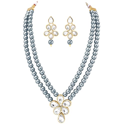 Image of Peora Crystal Faux Pearl Kundan Necklace & Jewellery Set Gift for Women