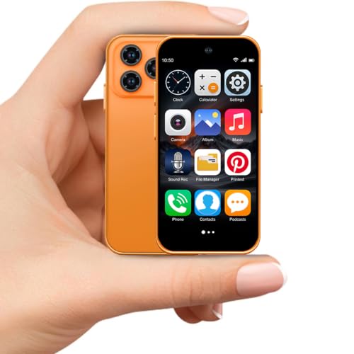 Pdfbenli Mini Phone for Kids,Unlocked Kids Student Phone,3.0 Inch Eye Protection Screen,3GB+32GB,2800Mah,3G,GPS,Dual SIM,Face ID,Android 10.0,Boys Girls Birthday Gifts (Orange)