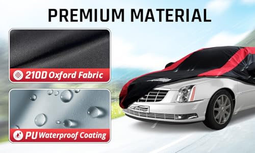Image of Car Cover Waterproof All Weather with Red Strip Design, Custom Fit for DTS(2006-2011), XTS(2013-2019), CT6(2016-2020), DTS Accessory with Door Zipper & Windproof Straps