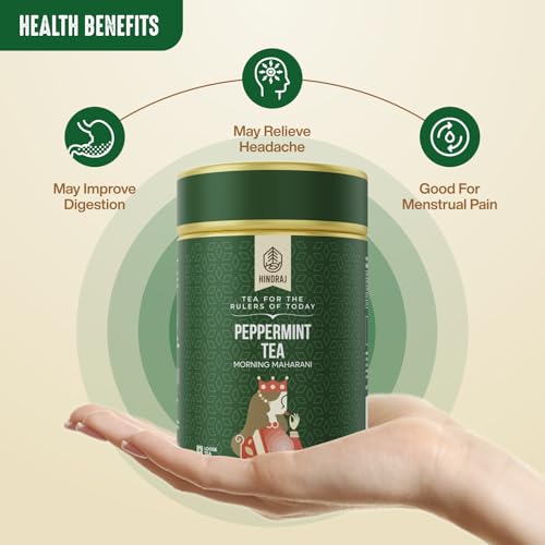 Image of Hindra Peppermint Herbal Loose Tea 35 g Organic, Digestive Aid, No Added Sugar, Stress Relieving & Rejuvenating Refreshing & Rejuvenating, Metabolism Support