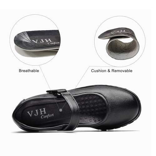 VJH confort Women s Mary Jane Flats, Breathable Comfort Round Toe Low Heel Slip-on Light Weight Walking Shoes3
