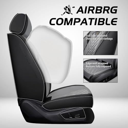 Image of Car Seat Cover Fit 98% of MINI 2000-2025,Premium Nappa Leather Breathable Waterproof Sports Seat Cover,Easy to Install Automotive Seat Covers Front Pair（Black & Gray）