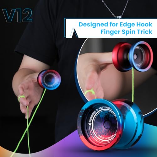 MAGICYOYO V12 Finger Spin Yoyo Professional Responsive Yoyo for Kids 8-12 or above, Professional yoyo for Beginner, Unresponsive Yoyo for Advanced, Pro yoyo for Finger Spinning Tricks - Black Blue Red