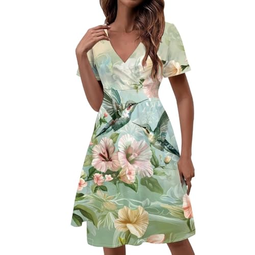 Image of Women's Summer Formal Dresses Short Sleeve Wrap V Neck Dresses Bridesmaid Wedding Guest Dress with Pockets