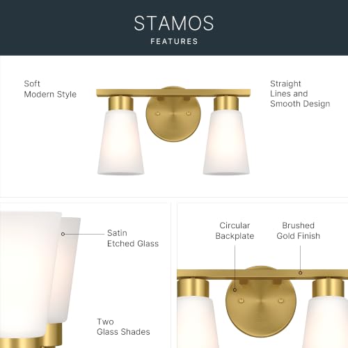 Image of Kichler Stamos 13.25 inch 2-Light Soft Modern Vanity Light with Satin Etched Glass in Brushed Gold, (8.25 inch H x 13.25 inch W), 55120BG
