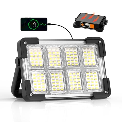 Image of 120W Solar Rechargeable Work Light, 144 LED 10000LM Led Work Light with 4 Modes, Portable Flood Light with Stand, IP66 Waterproof Outdoor Working Light for Emergency Mechanic Camping Repair (Black)