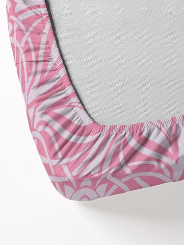 Image of DECORUM Glace Cotton Fitted Bedsheet King Size (72 inchx78 inch)| All Around Elastic| Cotton Feel| 2 Pillow Covers (17 inchx27 inch)| Fits Up to 8 inch Mattress| 220 TC|Soft, Wrinkle-Free| Floral Print-Baby Pink