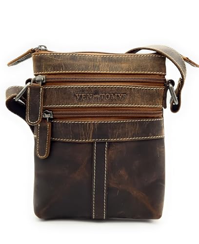 Bolso de hombro de cuero marrón oscuro de estilo mensajero y diseño unisex