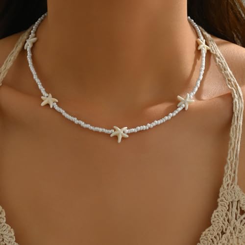 Starfish Neckalce Seashell Necklace Conch Shell Necklaces for Women Beach Charm Necklaces Summer Vacation Beaded Choker Necklace Beach Jewelry for Women2