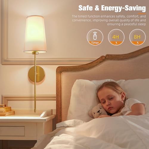 Image of NIORSUN Gold Battery Operated Wall Sconce Set of 2,Rechargeable Wall Lights with 10400mAh Dimmable Detachable Bulbs and Remote,9 Colors Wireless Sconces for Bedroom Living Room Hallway