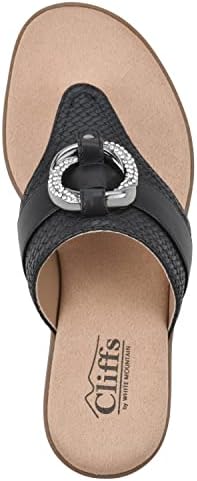 CLIFFS BY WHITE MOUNTAIN Women's Benedict Mini Wedge Sandal, Black/Woven, 11 M | Image 5