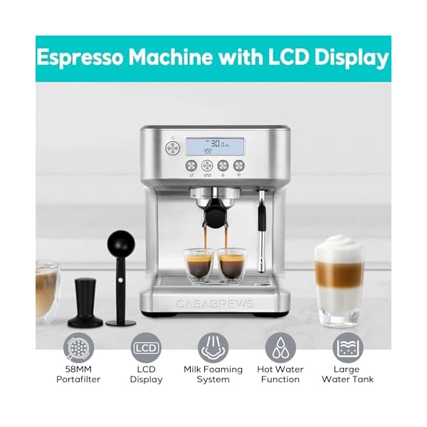  CASABREWS-Espresso-Machine-with-LCD-Display-Powerful-Milk-Frother-and-Customizable-Brewing-Temperature-Provides-Barista-Level-Lattes-and-Cappuccinos