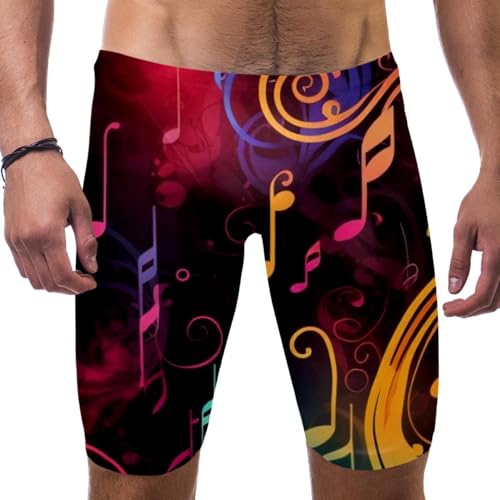 Colorful Music Notes Swimsuit for Men & Boys,Competition Lap Swim Suit, Square Leg Endurance Training