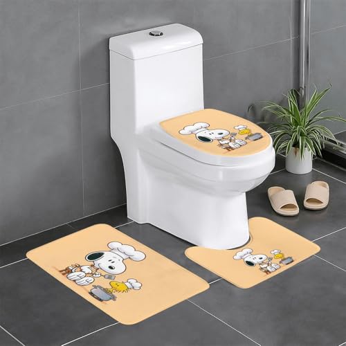 バスマット スヌーピー かわいい アニメ トイレマット 3点セット 便座カバー フタカバー 人気 漫画 足ふきマット 暖房 ふんわり 滑り止め 吸水 洗える 抗菌 防臭