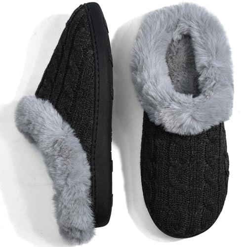Flexwin Fuzzy Slippers Women, Memory Foam House Slippers, Cozy House Shoes Indoor Outdoor