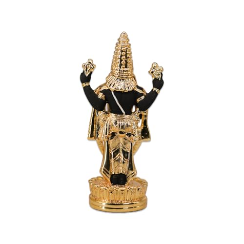 Image of Gold Plated Standing Balaji | Lord Venkateshwara Idol for Car Dashboard,Travel, Office Desk & Home Temple | Prosperity & Protection |Height 4.7 Inch
