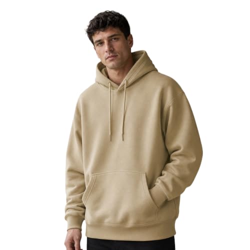 Image of NOBERO Oversized Solid Hooded Sweatshirt for Men | Oversized Hoodie for Men | Hooded Pullover | Cotton Rich Printed Hoodie 280 GSM Fleece