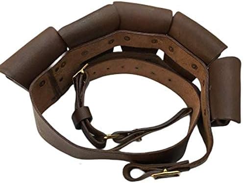 British Army Infantry Military Reproduction Genuine Pebble Leather Brown 5 Five Pocket Pouches P1903 1903 WW1 WWI & WW2 WWII Ammo Clips Rounds Shoulder Rig