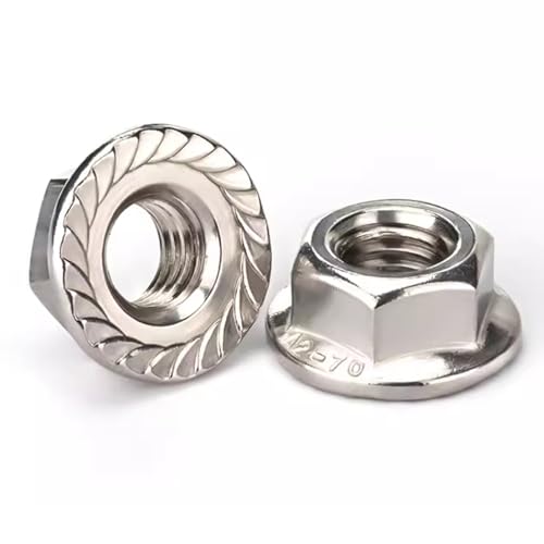 M10 Flange Nuts, 304 Stainless Steel M10-1.5 Serrated Flange Hex Lock Nuts, 10Pcs-Pack