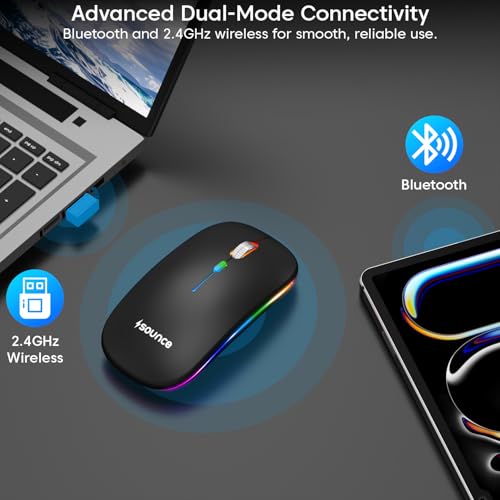 Image of Sounce Astralis Dual Mode Wireless Mouse - Bluetooth & 2.4GHz, 800 /1200 /1600 DPI, Silent Click, 500mAh Rechargeable Battery, Ergonomic Design with Metal Scroll Wheel for Laptop & PC (Black)