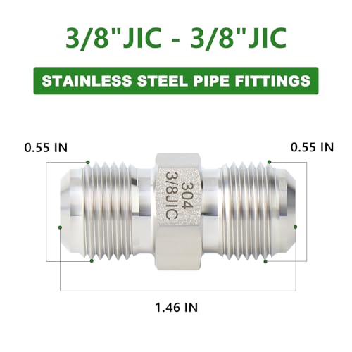 Image of TAISHER 5PCS Forging of 304 Stainless Steel JIC Flare Tube Fitting, 3 /8 inch JIC Male x 3 /8 inch JIC Male, Union