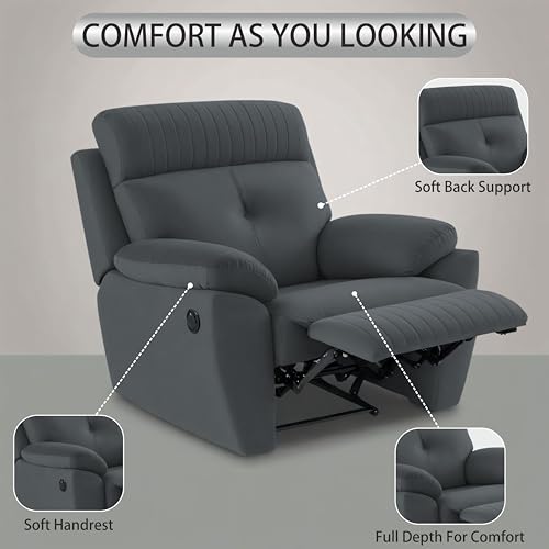 Image of Adorn India Premium Majestic 1 Seater Recliner Manual Sofa Chair | Dark Grey Suede Velvet Fabric | Soft Padded Back Rest & Handrest | Living Room Recliner Chair | 3 Years Warranty