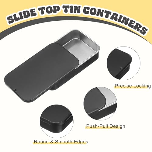 Image of uxcell 10Pcs Slide Top Tin Containers, Mini Metal Empty Tins Box with Sliding Lids, 3.1 inchx2 inchx0.6 inch Rectangular Storage Organizers for Lip Balm, Solid Perfume, Small Items, Black
