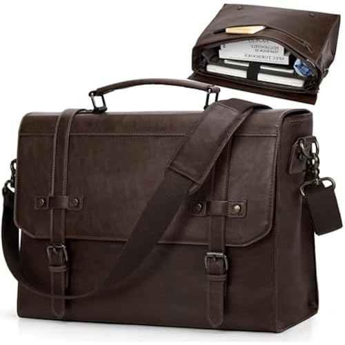 RAINSMORE Mens Messenger Bag 17 Inch Waterproof Vintage Leather Laptop Bag