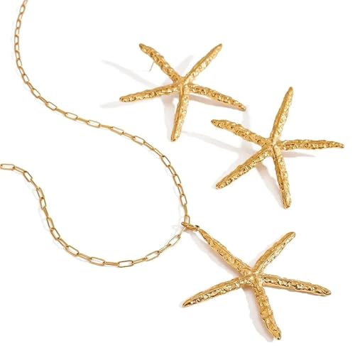 Parure collier et boucles d'oreilles étoile de mer, idée cadeau bijoux de plage femme