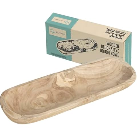 BOLTCORRSE Oval Wooden Dough Bowls for Decor – 17” Long Decorative Wooden Dough Bowl Centerpiece for Farmhouse Boho Rustic Style, Hand Carved Large Natural Shallow Unfinished Paulownia Wood Tray Cover