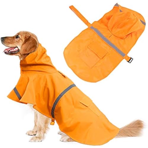 DICOCO 犬用レインコート 防水 防風 反射ストライプ付き 犬の服 小型犬?大型犬用 着脱簡単 PUコート ペット服 春 春夏 梅雨対策 散歩用 犬 春服 犬服 猫 服 首周り調整可能 犬用雨具 犬ライフジャケット (オレンジ*1,M)