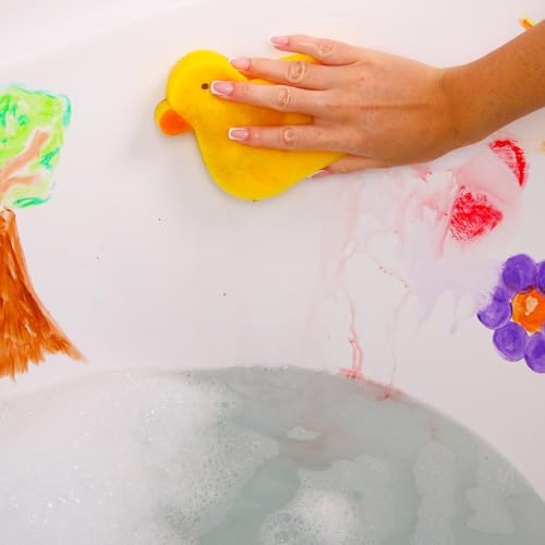 ZIMPLI - Set Attività Baff Paints, 10 Bastoncini di Pittura Lavabili per il Bagno, Libro da Colorare per il Bagno, Spugna a Forma di Anatra, 5 Timbri Divertenti con Forme & Sacca di Rete per Riporre